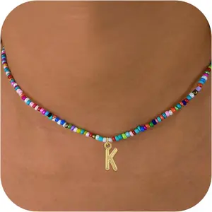 Colorful Beaded Initial Necklaces for Wowen, Personalized Choker Necklace for Her : Clothing, Shoes & Jewelry