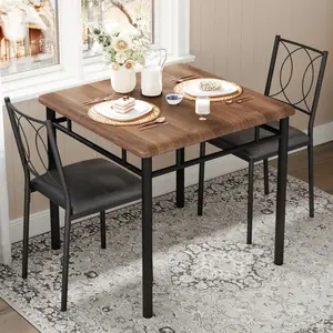 Garvee Small Dining Table Set for 2 People with Upholstered Chairs, Wooden Farmhouse Style, Ideal for Small Spaces, Kitchen, Apartment, Walnut Finish
