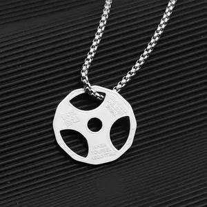 Men's vintage weightlifting dumbbell plate necklace, stainless steel round plate square pearl 60cm necklace, fitness enthusiast necklace, gift for men autumn rapper chain