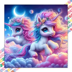 1 set of DIY diamond painting kit, 5D diamond art set, DIY decoration colorful unicorn diamond painting kit full round diamonds, mosaic, diamond art, DIY art home decoration, suitable for Christmas, Wall Art Painting