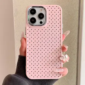 Pink metal photo frame, black dot pattern, anti-drop shockproof phone case, soft shell with buttons, Protective, suitable for Apple XS/XR/11/12/13/14/15/PRO/PROMAX/PLUS/AIR, Sending to girlfriends, boyfriends, family is a good choice
