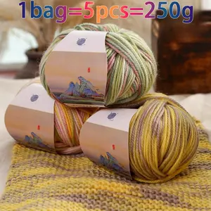 Colorful Dyed Wool Yarn Soft Comfortable Hand Knitting Thread, Sweater Gloves Scarf DIY Craft Hanging Decor, 1 Bag = 5 Pcs = 250g