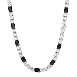 【#NS9250050】White and Black Zircon Necklace  S925 Sterling Silver  Necklace for Women Men Hip Hop Jewelry Gift