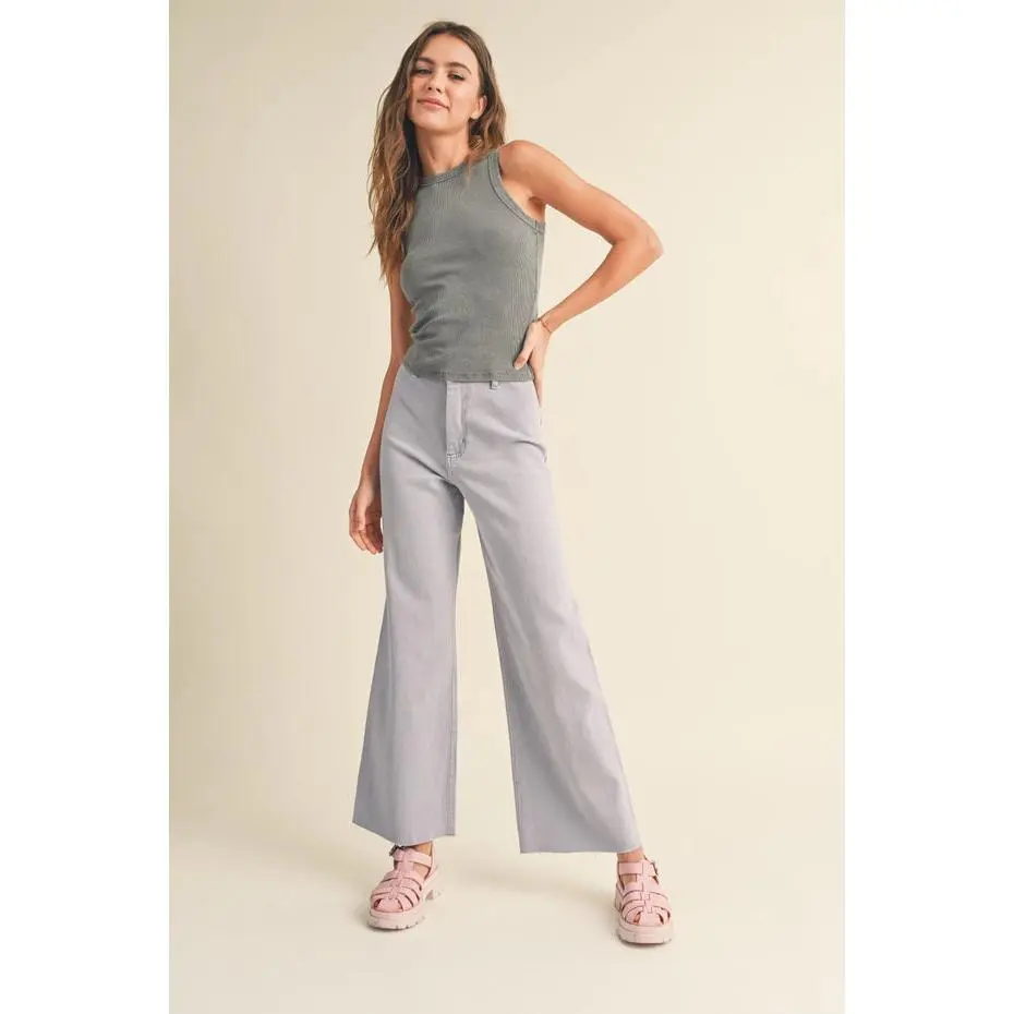 Colette High Rise Wide Leg Denim Pants - Frost Lavender