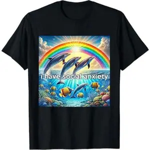 Rainbow Dolphin Men Hopecore Meme, Social Anxiety T-Shirt