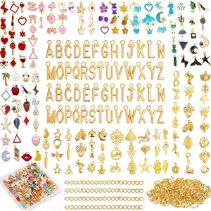 443pcs Charms for Jewelry Making with Jump Rings, 5 Types Bulk Assorted Enamel Letter Charm for DIY Necklace Bracelet Earring Keychain Craft Supplies