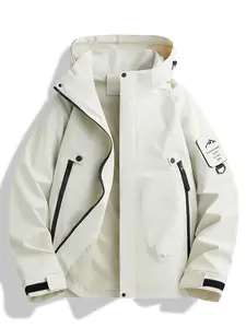 2026 New Outdoor Hooded Climbing Couple Jacket, Hiking Jacket, Spring Autumn Windproof Waterproof Breathable Fashion Pure Color Fleece Lined Coat