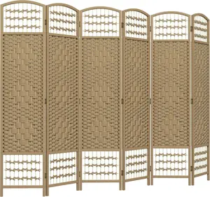 6 Panel Room Divider 5.6FT – Folding Screen Freestanding Partition Wall for Bedroom, Home & Office (Natural)