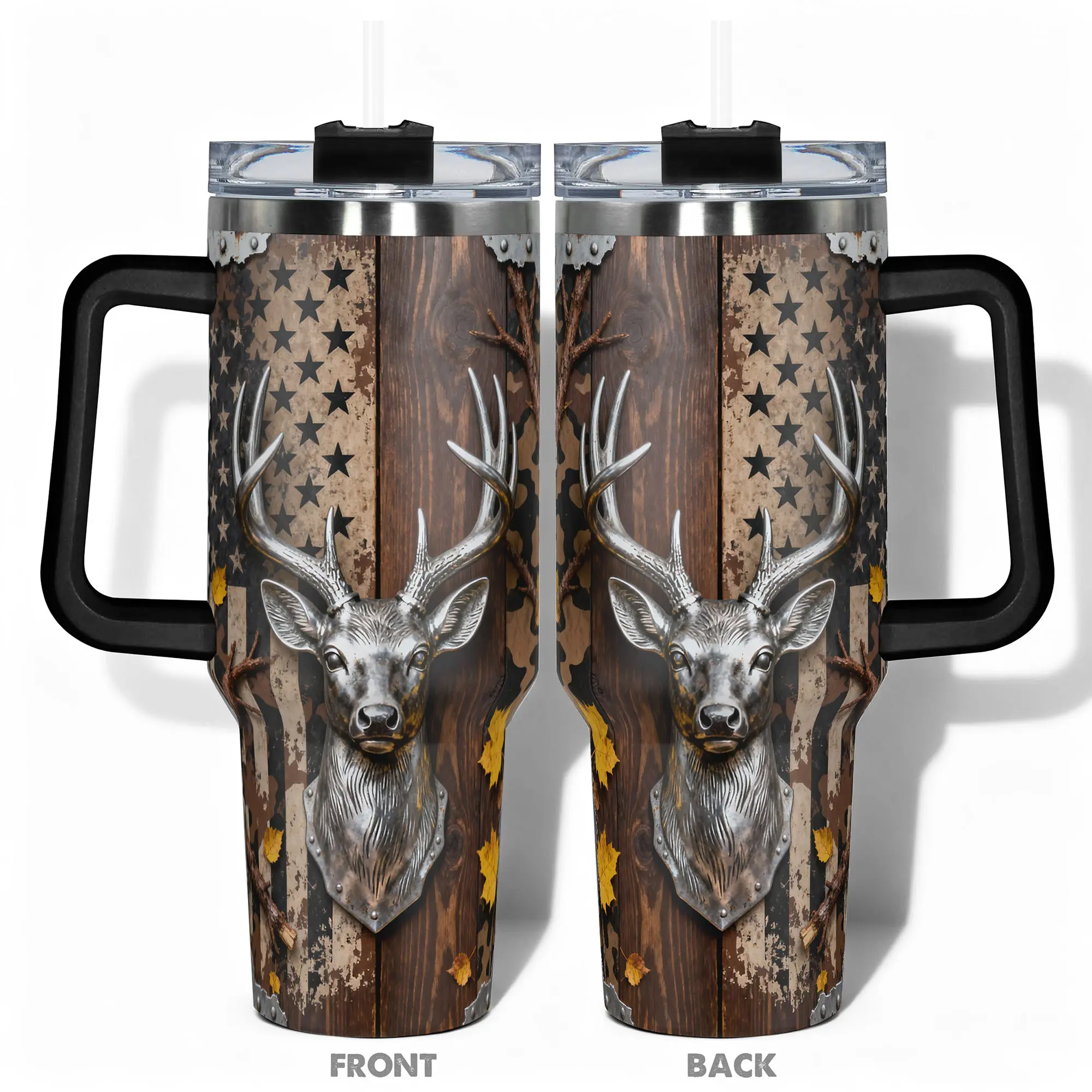 1pc Stainless Steel Cup 40oz/30oz Water Bottle, Stainless Steel Tumbler, Funny Dad Tumbler, Insulated Tumbler, Insulated Drinkware, Silver Deer Camo Double-layer insulation Leakproof Large Capacity, Gym, Hiking, Travel Ideal Birthday Christmas Gift