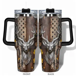 1pc Stainless Steel Cup 40oz/30oz/22oz Water Bottle, Stainless Steel Tumbler, Funny Dad Tumbler, Insulated Tumbler, Design With Silver Deer Camo Double-layer insulation Leakproof Large Capacity, Gym, Hiking, Travel Ideal Birthday Christmas Gift