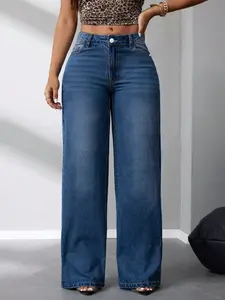 Women's Loose-Fitting Denim Jeans, Comfortable Wide-Leg Jeans for Daily Wear, Stylish Ladies' Fashion Bottoms, Perfect for Casual