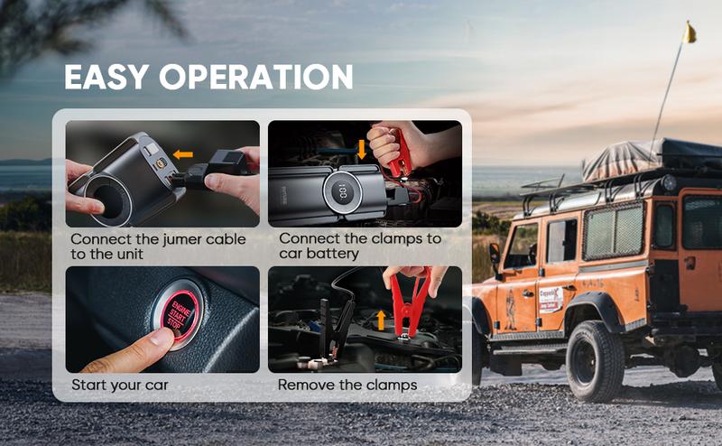 BUTURE【5 in 1】Portable Car Jump Starter With Air Compressor 4000A Peak (8.5L Gas, 8L Diesel) With 150 PSI Tire Inflator with LCD Display,Smart preset & auto shut-off,Quick Charge powerbank with 3-Mode Flashligh Vehicle Battery,Christmas,gift