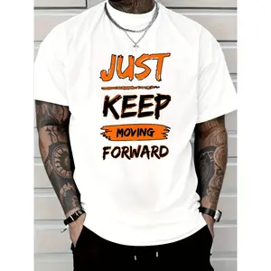 Summer Casual Sports T-Shirt "Keep Moving" Men's Comfortable Cotton Breathable Lightweight Top, Paired with Gym Shorts