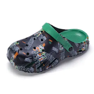 FoamFam Graffiti Clogs with Irregular Anti-Slip Pattern EVA One-Piece Molding Hollow Hole Design  Breathable Easy Clean Artistic Shoes for Beach Pool Commuting Unique Street Style