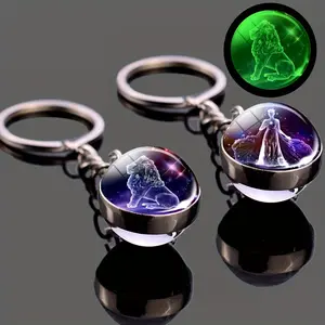 Glow-in-the-Dark 12 Constellation Keychain Double-sided Convex Glass Ball Keychain Key Chain