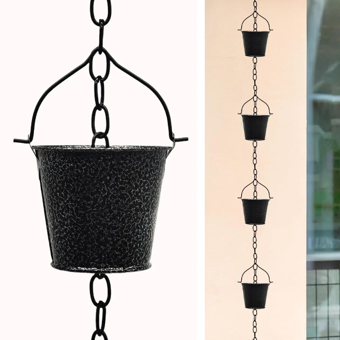 1pc Outdoor Metal Rain Chain with 6 Small Buckets, Decorative Rainwater Catching Chain for Gutter Replacement and Garden Decor Rainchains, Garden Accessories