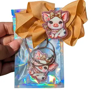 Gold Pig Necklace and earring set