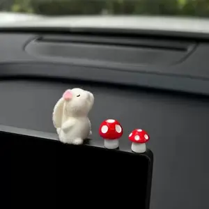 Cute Bunny and Mushroom Car Ornament, Stable Placement on Dashboard or Instrument Panel, Adorable Decoration for Car Interior