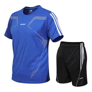 2025 Summer New Sports Running Set Men's Fashion Quick Drying Short Sleeve+Shorts Casual Two Piece Set Plus 5XL