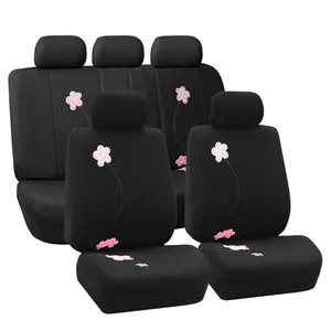 Full Set Black Polyester Stretch Fabric Car Seat Covers, Adjustable Fit, Airbag-Safe, Hand-Stitched, Easy-Install Automotive Seat Covers, Auto Seat Protectors, Car Interior Kit