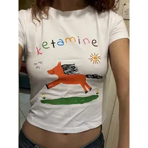 2000s Y2K kawaii Print fairy grunge baby tee Crop Tops Slim Streetwear Harajuku cute Short Sleeve T-shirts clothes Goth T shirts