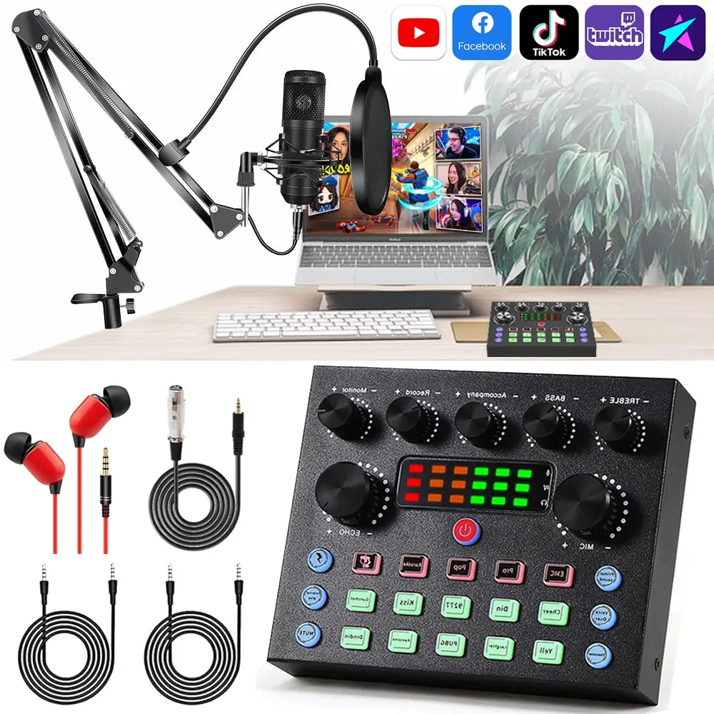 V8ST digital DSP USB audio mixer, Usb studio mixer, Entertainment mixer, with 10 special effects, 4 levels of variable sound, 5 scene modes, reverb adjustment, accompaniment vocal cancellation, used for live mixing, podcast production