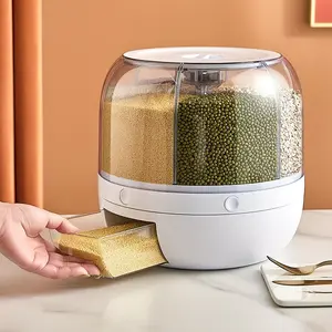360° Rotating Rice Dispenser 13Lbs Capacity – 6 Grid Airtight Food Storage Container for Rice, Beans, Cereal & Grains with Sealed Lid