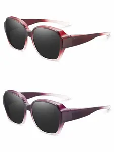 2Pack Polarized Wrap Around Sunglasses - UV Protection Polarized Fit Over Glasses, Square Polarized Fit Over Sunglasses, Trendy Casual Sunglasses