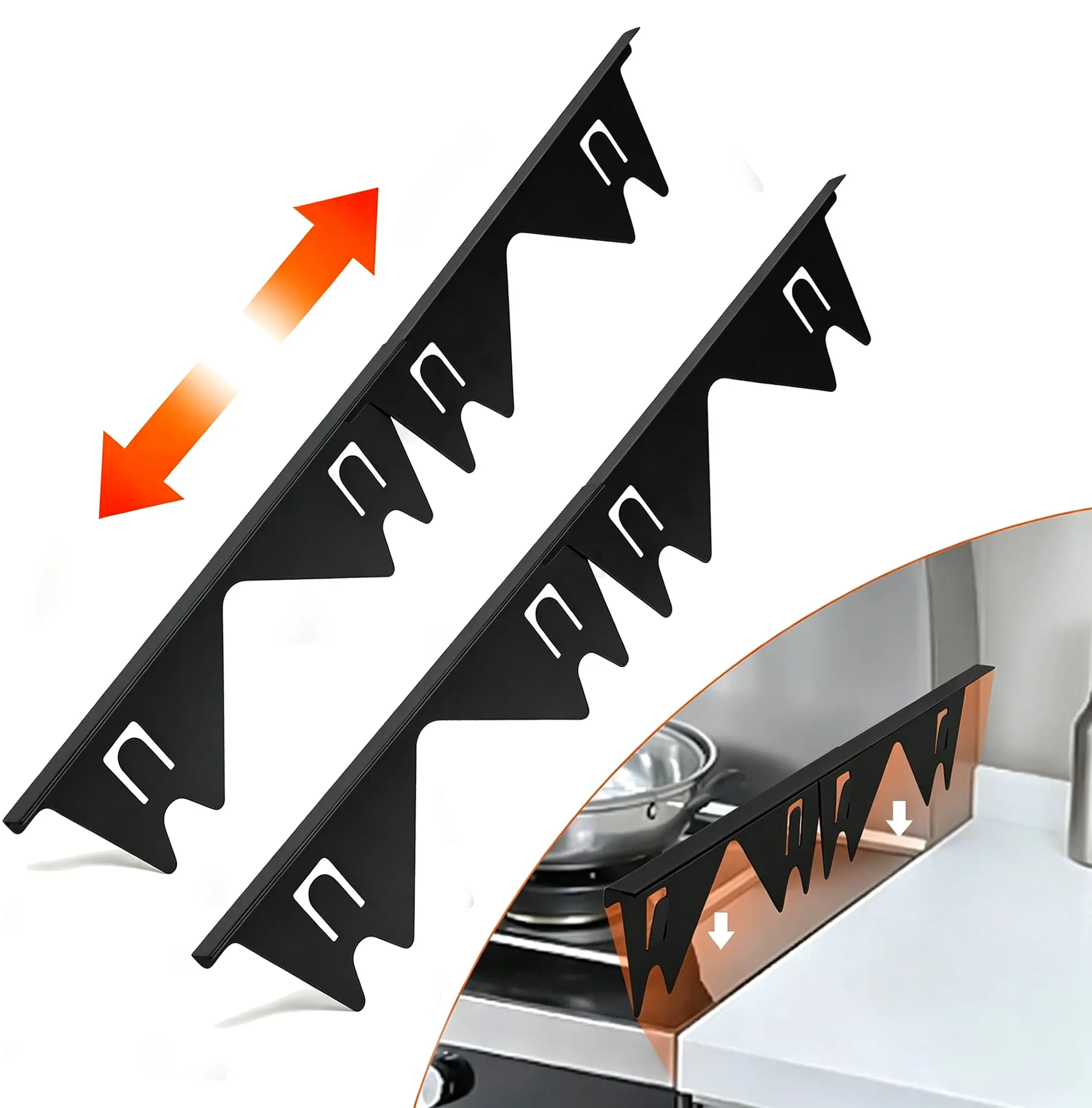 2 Pack Stainless Steel Stove Gap Covers,Stove Gap Filler,Range Trim Kit, Stove Gap Guards, Heat Resistant and Easy to Clean, Easy retractable Length 13.8" to 27.5", Width 0.79"