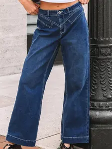 Stitched Waist Detail Loose Cuffed Jeans