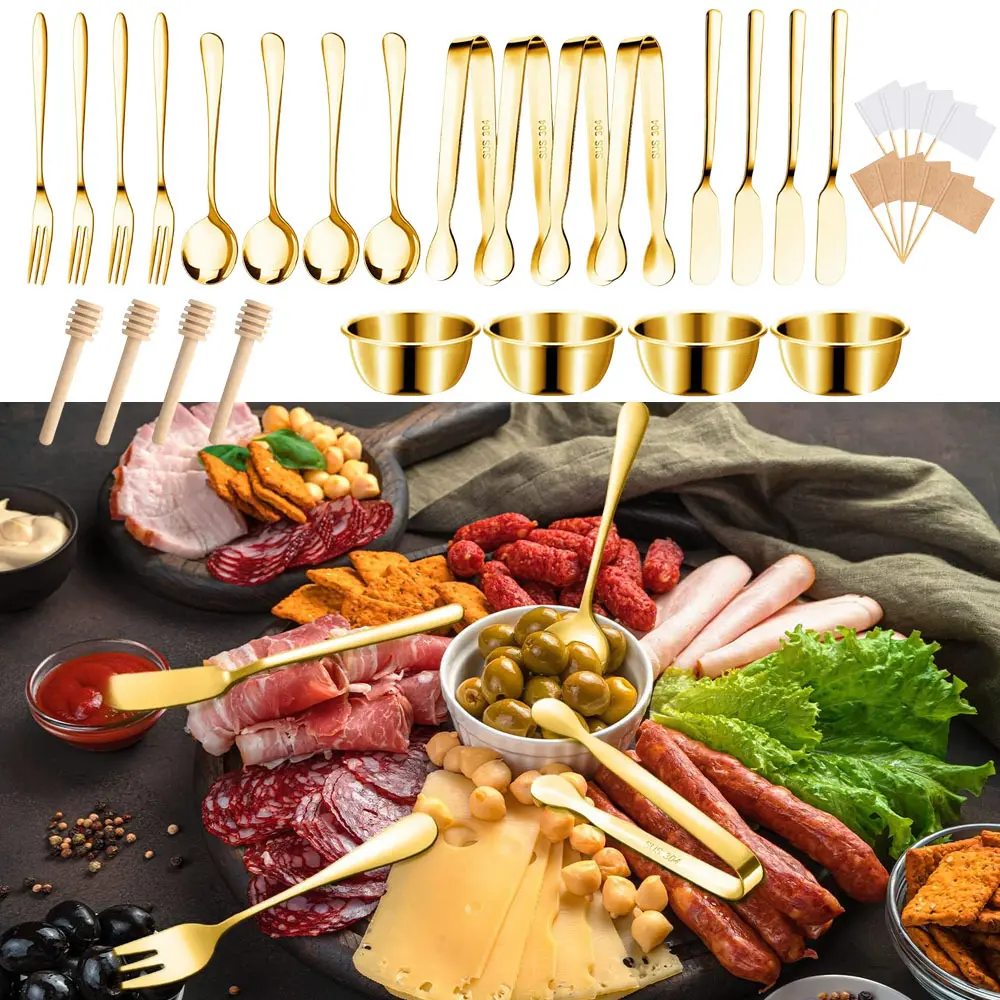 34PCS Knife Fork Spoon Cheese Butter Spreading Knife Set Picnic Camping Tableware Set Toothpick Flag Pastry Making Utensils Suitable for Outdoor Gatherings and Encamp