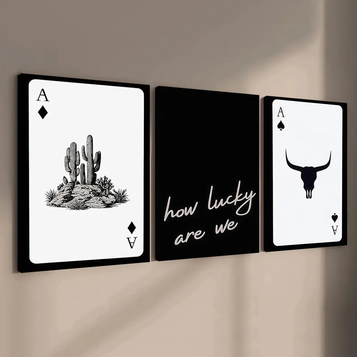 3-Piece Wood Frame Canvas Art Set, Western Poker Lucky Poster, Modern Home Decor, Framed Home Decor, Waterproof Wall Art, Above Bed Wall Decor, High-Definition Printing, Artwork