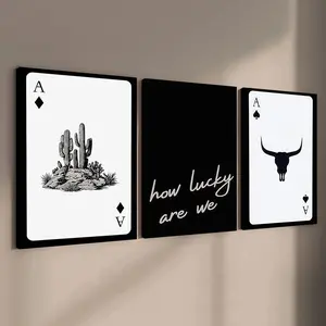 3-Piece Wood Frame Canvas Art Set, Western Poker Lucky Poster, Modern Home Decor, Waterproof Wall Art, High-Definition Printing, Home Decor Accessory, Wooden Wall Art, Art Wall Decoration
