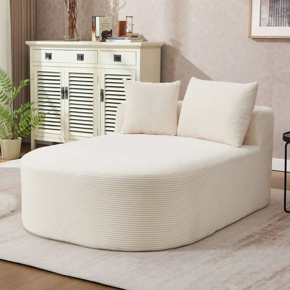 67" Oversized Corduroy Chaise Lounge Chair - 46" W Boneless Convertible Futon Sofa Bed, Twin Size Combination Sofa Bed, Modern Deep Seat Indoor Furniture Sleeper Couch Reading Chair for Small Spaces, No Assembly Required (White)