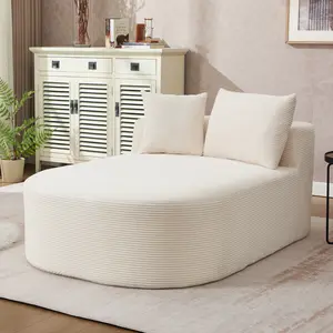 67" Oversized Corduroy Chaise Lounge Chair - 46" W Boneless Convertible Futon Sofa Bed, Twin Size Combination Sofa Bed, Modern Deep Seat Indoor Furniture Sleeper Couch Reading Chair for Small Spaces, No Assembly Required (White)