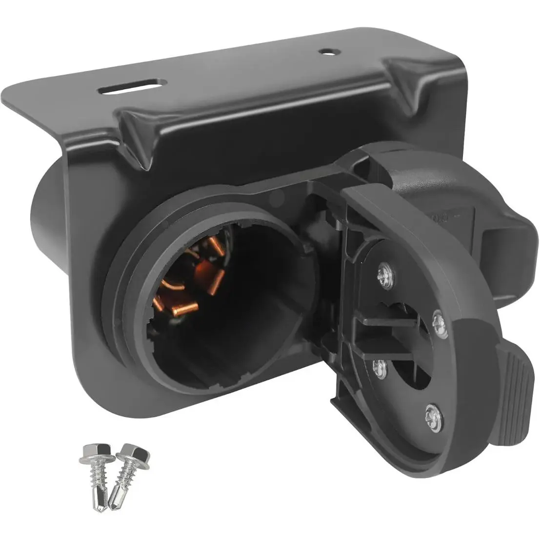 Nealia Premium 7-Blade Round Metal Trailer Socket & 4-Way Flat Adapter with Copper Terminals, Mounting Bracket, 7/4 Pin Connector for Towing Pickup, RV Camper Hitch Wiring Harness Replacement, Suv