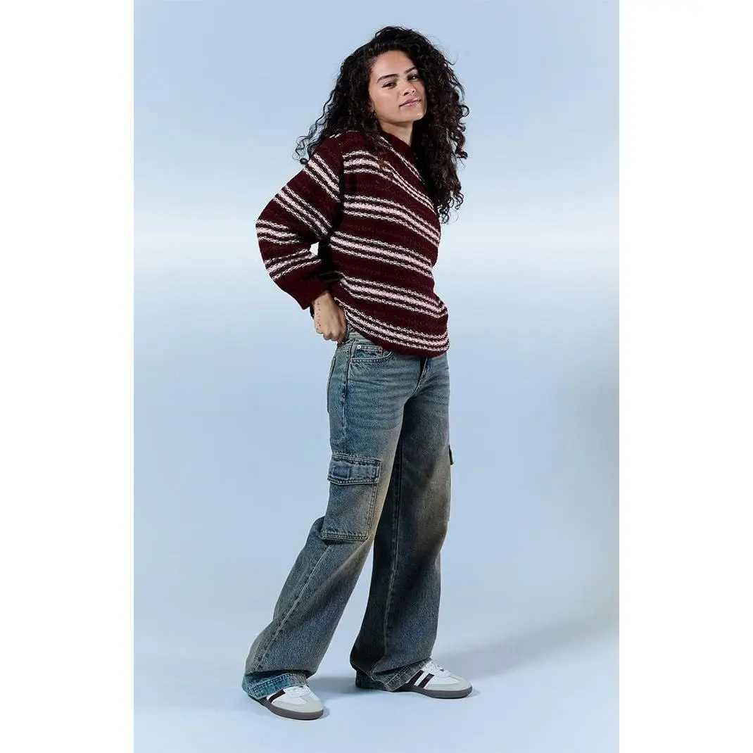 Pacsun Women's Casey Low Rise Baggy Jeans Tinted Cargo Medium Blue