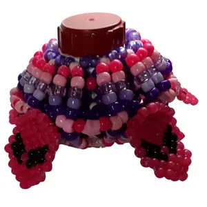 Kandi Epic 3D UFO Cuff-5 Pink Alien Faces-EDC Bracelet