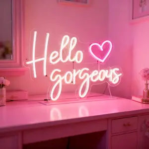 Hello, beautiful woman! Neon signs, white LED lights, exquisite wall decoration, home decoration, wedding, birthday party, bachelorette party background wall decoration, with dimmer switch.