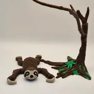 Articulated Sloth Figurine with Tree Display – Flexible 3D Printed Collectible