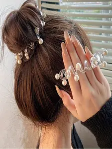 1 Pair Pearl Telephone Wire Transparent Hair Ties - High Elastic Rubber Band Hair Ropes for Women, Updo, Sweet & Cool & Stylish Hair Accessories