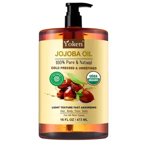Pure Jojoba Oil Organic USDA Certified 16 fl oz, 100% Natural Jojoba Oil for Hair, Skin & Face, Cold Pressed Unrefined, Deeply Body Moisturizer Jojoba Carrier Oils for Essential oil Mixing