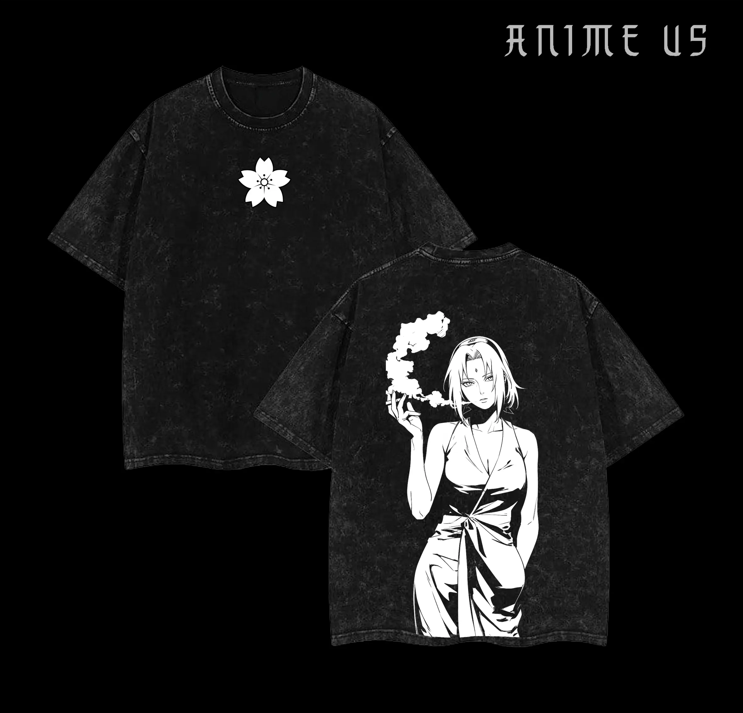 Sakura Haruno Wife Sasuke x Naruto Double Printed Vintage Washed Tee, Unisex Oversized Heavyweight Cotton T-shirt for Anime Fans Sakura Fan