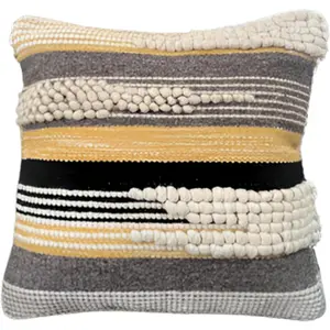 Decorative Boho-Chic Textured Throw Pillow Cover 20x20 Handwoven Pillows for Couch / Moroccan Pillow for  Decor |  India (Black/Gray)