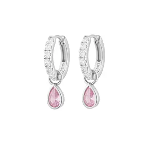 EAMTI 925 Sterling Silver Drop Dangle Earrings for Women Hypoallergenic Dainty Huggie Hoop Earring Pear Cut CZ Dainty Charm Drop Dangle Earrings