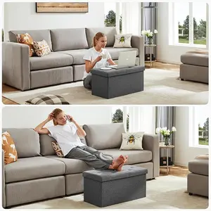 30 Inch Folding Storage Ottoman Bench, Padded Seat End of Bed Foot Rest Stool, Storage Chest Bench, Heavy Duty Support 660lbs for Living Room Bedroom Entryway