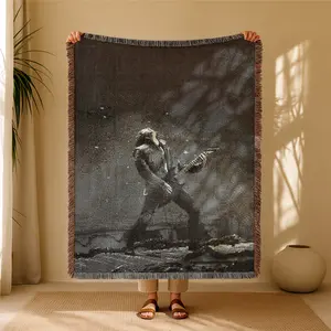 Rock Guitarist Bohemian Yarn Jacquard Woven Blanket with Tassel, Thick Soft Washable Blanket, Used for Home Decor Sofa Chair Bed Tapestry Tablecloth Floor Garden Picnic Outdoor Camping