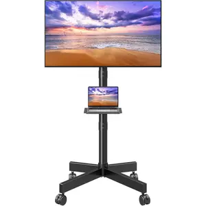 Mobile TV Stand for 23-60 Inch Flat Screen TVs, Tilt TV Cart with Adjustable Shelf & Locking Wheels, Rolling TV Floor Stand Max VESA 400x400mm, Portable TV Stand Holds Up to 77lbs.