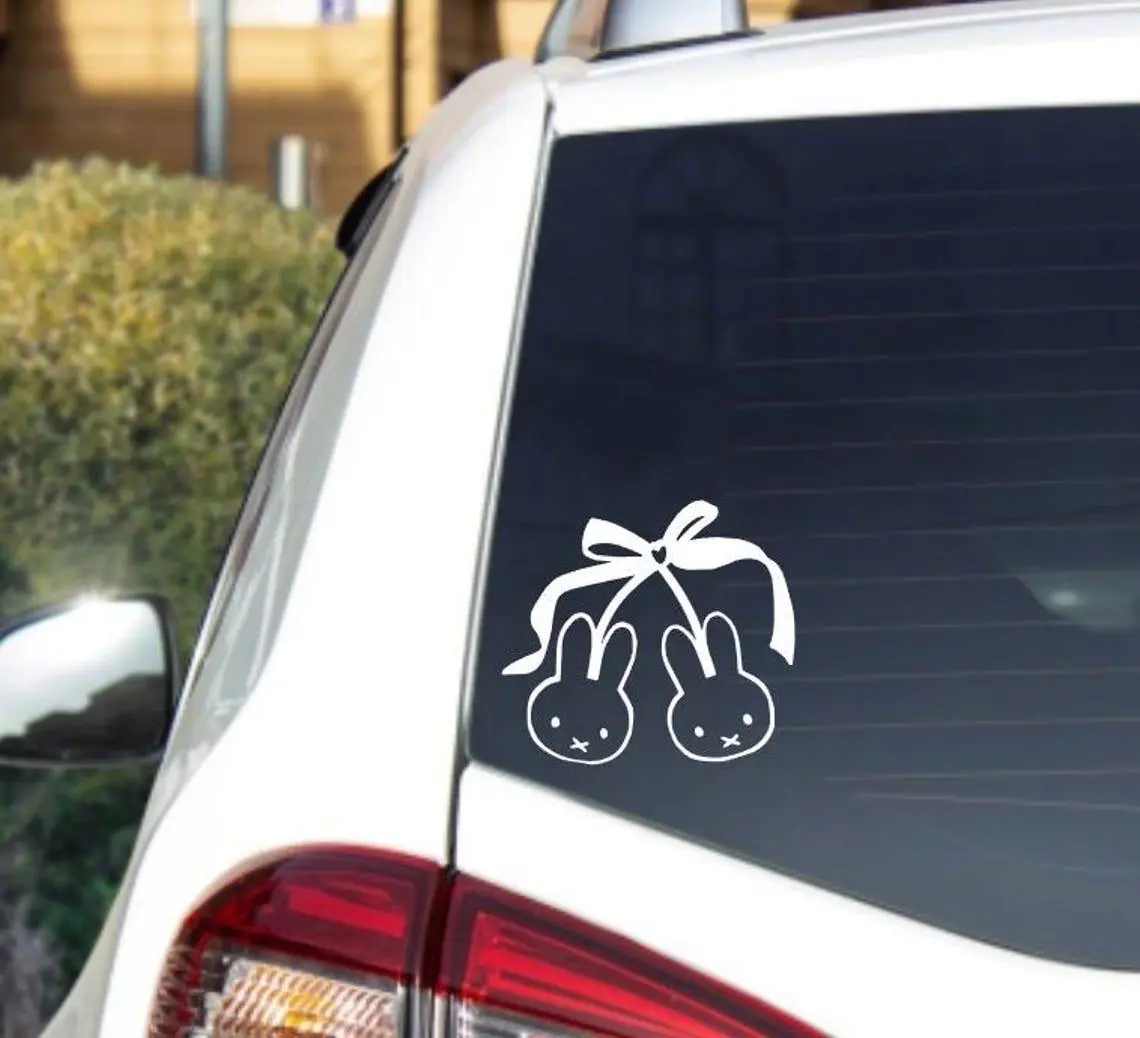 Miffy bow Decal, Cute Car Decals, Car Accessories, Meowdy, Car sticker