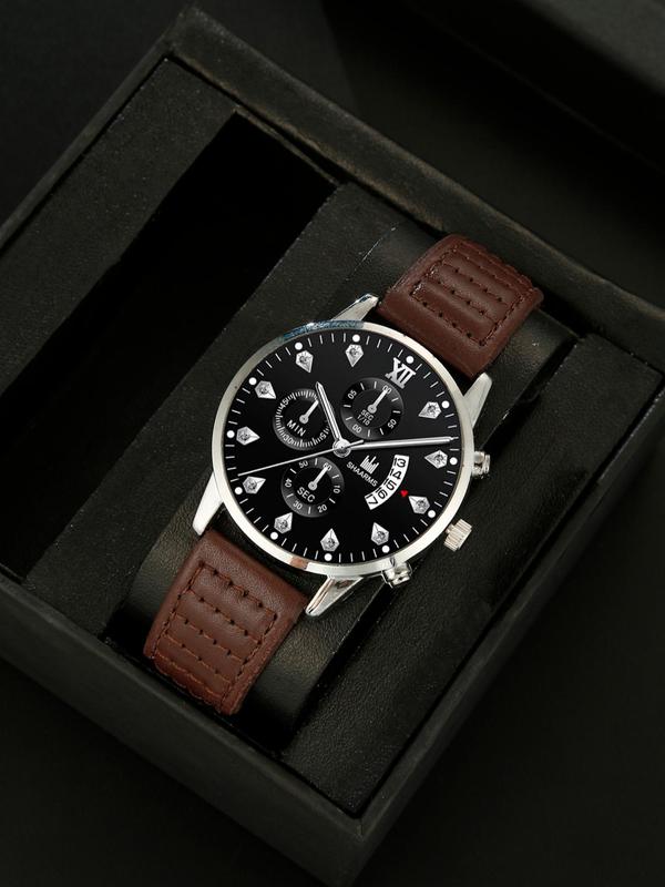 Men's Business Fashion Round Dial Analog Quartz Watch & Wallet Set, Fashion Watch Set for Party, Daily Clothing Decor, Trendy All-match & Exquisite Watch Set for Gift, Casual Wristwatch Set